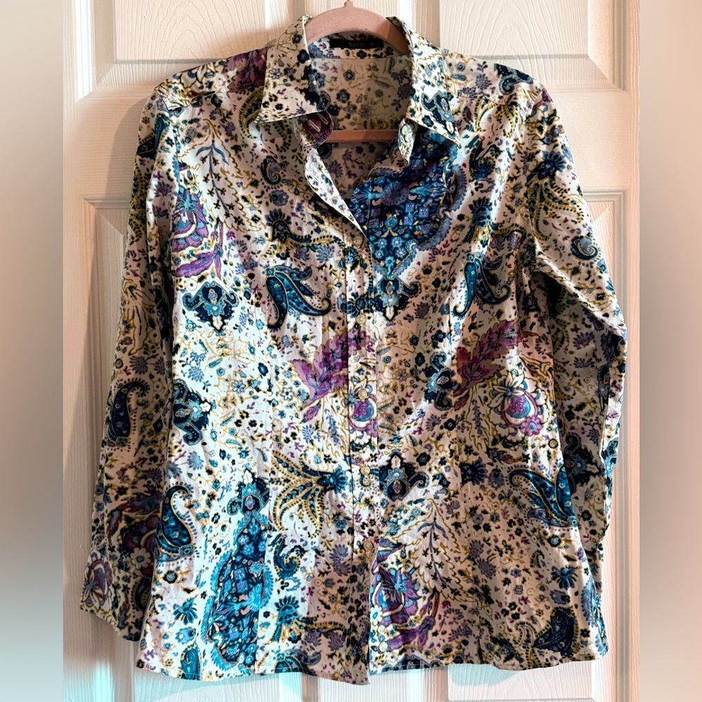 Etro Blue and Purple Paisley Button Down Shirt